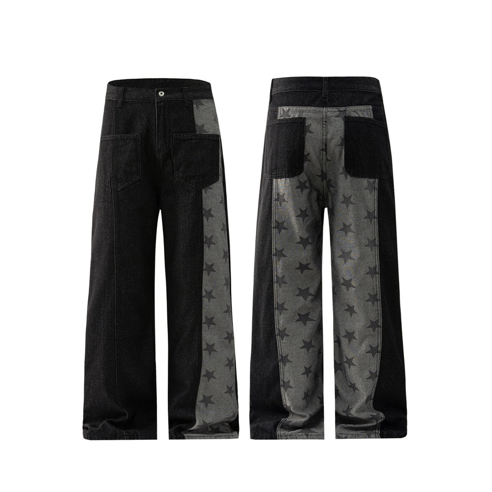 American style new fashion brand design 3D printing lace pearl chain printing vintage jeans for both men and women (32)