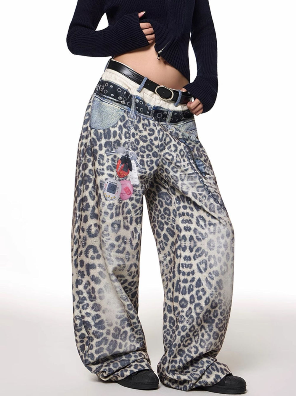 American style new fashion brand design 3D printing lace pearl chain printing vintage jeans for both men and women (17)