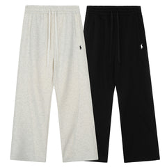 QR code scanning RL Ralph Lauren solid color small horse logo embroidered logo loose men's and women's thick velvet wide leg sweatpants