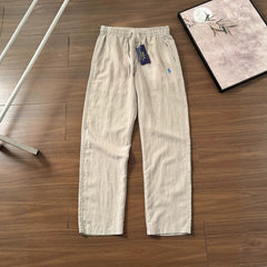 RL Ralph Pony Embroidery Summer Breathable Cool Old Money Wind Drawstring Elastic Waist Cotton Hemp Pants Casual Pants