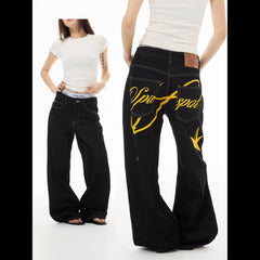 American style new fashion brand design 3D printing lace pearl chain printing vintage jeans for both men and women (24)