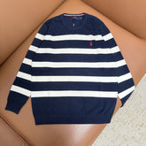 Ralph Lauren Men's Striped Knit Sweater – Classic Cotton Crew Neck