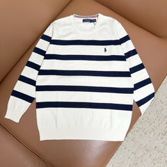 Ralph Lauren Men's Striped Knit Sweater – Classic Cotton Crew Neck