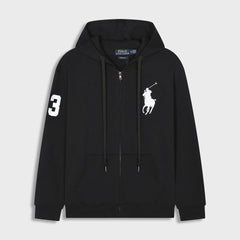 Ralph Lauren Men's Hooded Zip Cardigan – Embroidered Polo Style Sweatshirt Jacket