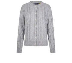 Ralph Lauren Women's Cotton Cable Knit Cardigan – Crew Neck Button-Up Sweater