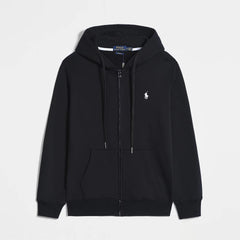Ralph Lauren Classic Cotton Zip Hoodie – Solid Color Embroidered Casual Jacket