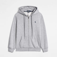 Ralph Lauren Classic Cotton Zip Hoodie – Solid Color Embroidered Casual Jacket