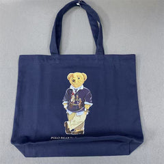 Navy Blue Polo Bear Canvas Tote Bag