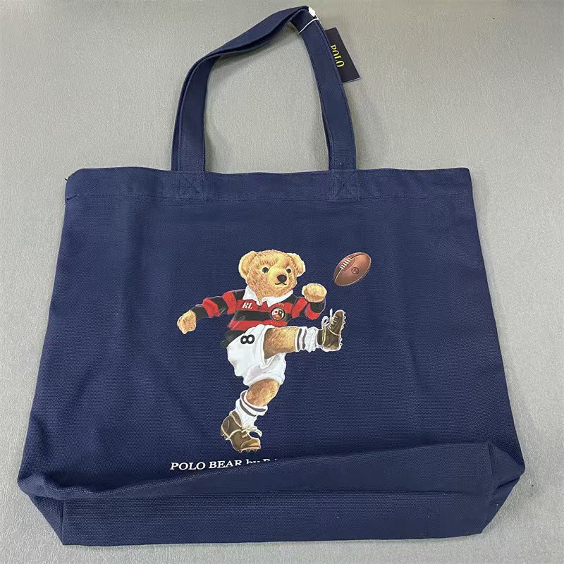 Navy Blue Boxing Bear Canvas Tote Bag – Spacious & Stylish Everyday Carry