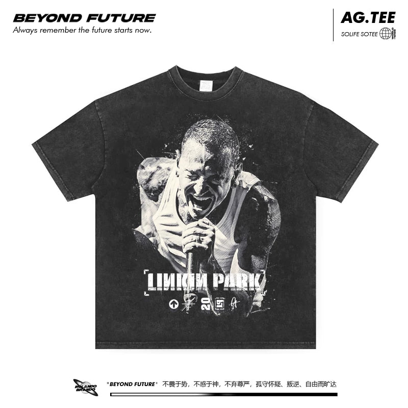 linkinpark联合公园摇滚美式潮牌短袖T恤中性宽松水洗旧oversize (1)