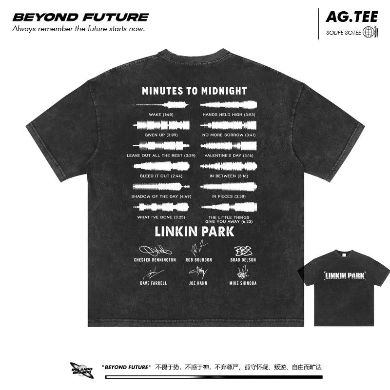 linkinpark联合公园摇滚美式潮牌短袖T恤中性宽松水洗旧oversize (1)