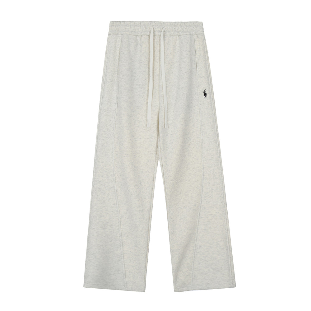 QR code scanning RL Ralph Lauren solid color small horse logo embroidered logo loose men's and women's thick velvet wide leg sweatpants