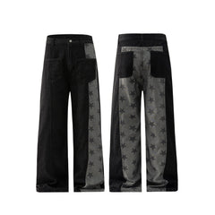 American style new fashion brand design 3D printing lace pearl chain printing vintage jeans for both men and women (32)