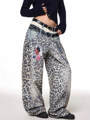 American style new fashion brand design 3D printing lace pearl chain printing vintage jeans for both men and women (17)