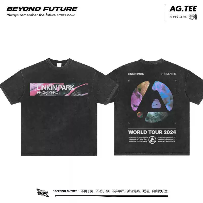 Linkinpark from zero Lincoln Park washed vintage loose oversized unisex T-shirt (1)