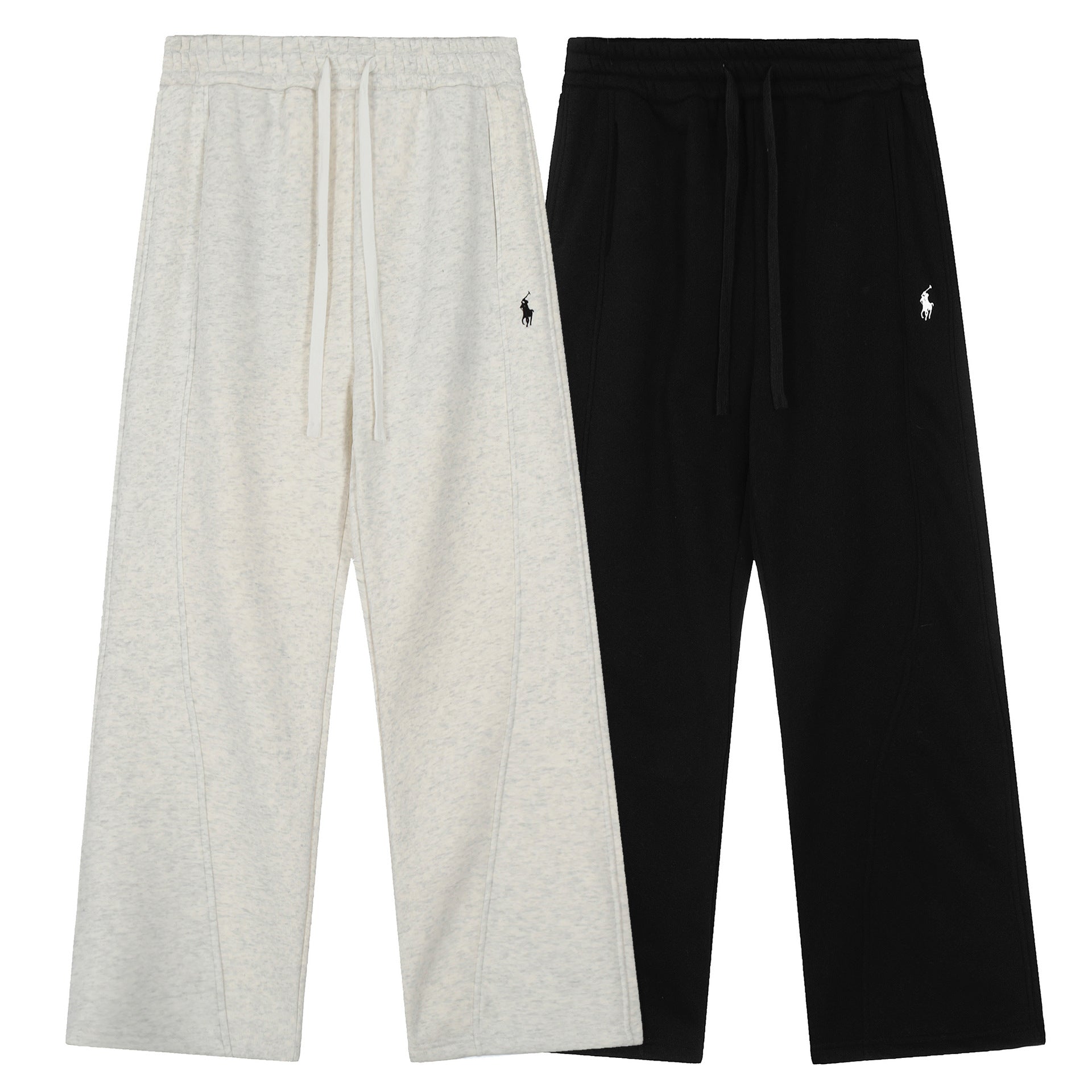 QR code scanning RL Ralph Lauren solid color small horse logo embroidered logo loose men's and women's thick velvet wide leg sweatpants