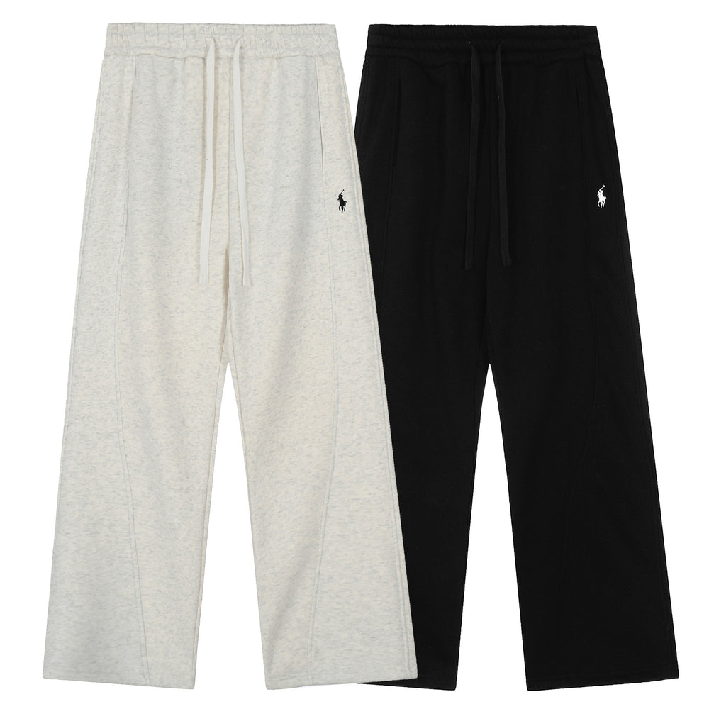 QR code scanning RL Ralph Lauren solid color small horse logo embroidered logo loose men's and women's thick velvet wide leg sweatpants