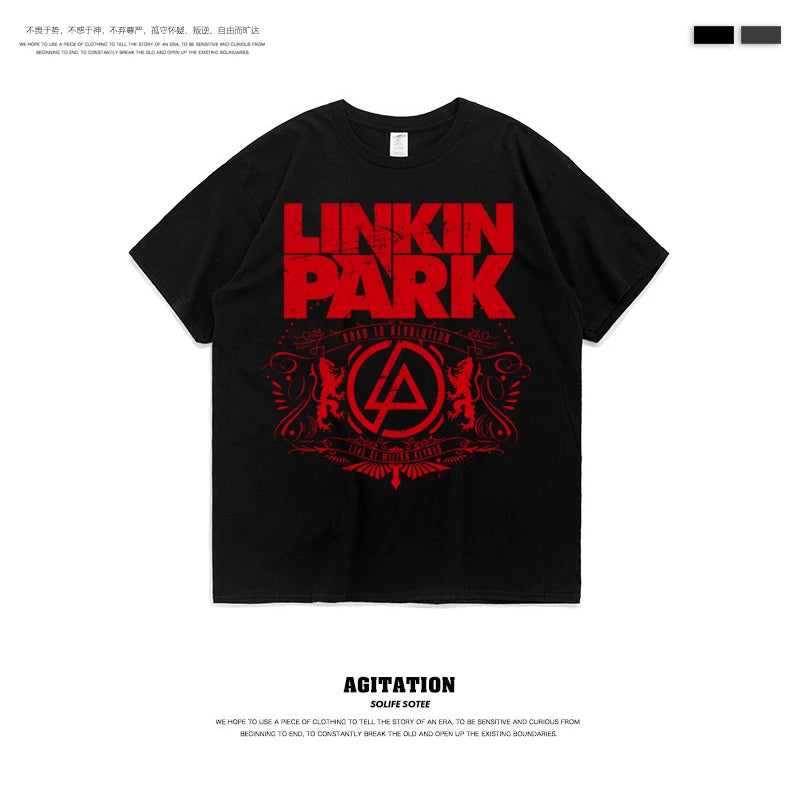 摇滚乐队linkin park林肯联合公园混合理论纯棉圆领短袖T恤男夏季 (1)
