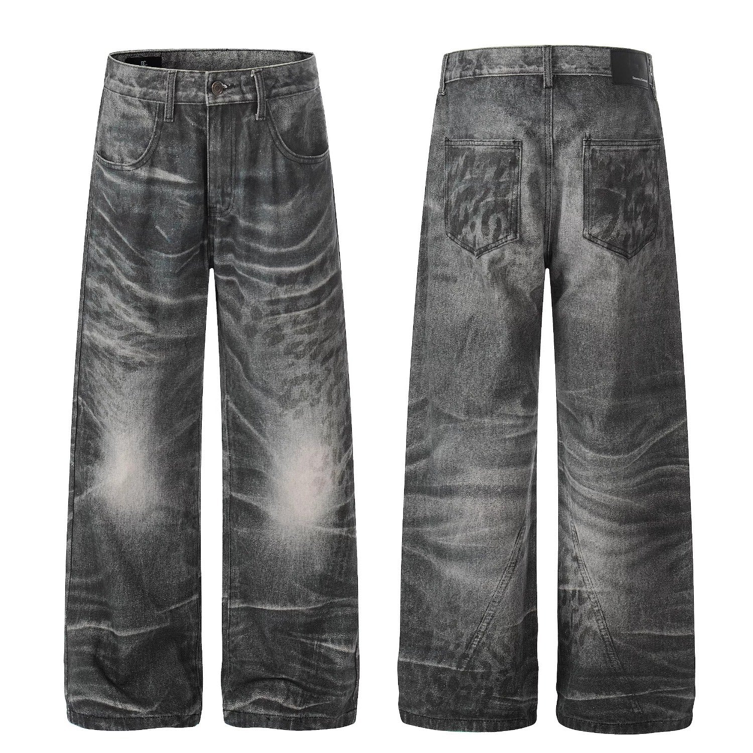 American style new fashion brand design 3D printing lace pearl chain printing vintage jeans for both men and women (30)