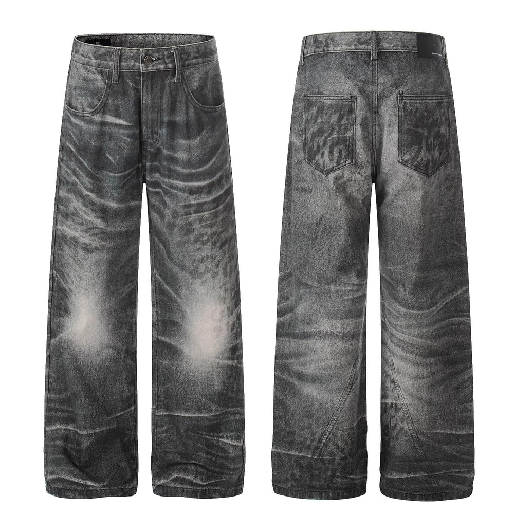 American style new fashion brand design 3D printing lace pearl chain printing vintage jeans for both men and women (30)