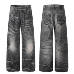 American style new fashion brand design 3D printing lace pearl chain printing vintage jeans for both men and women (30)