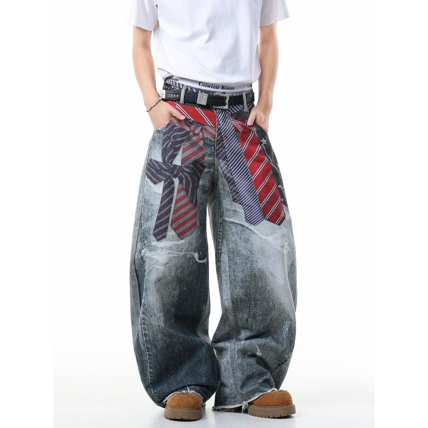 American style new fashion brand design 3D printing lace pearl chain printing vintage jeans for both men and women (44)