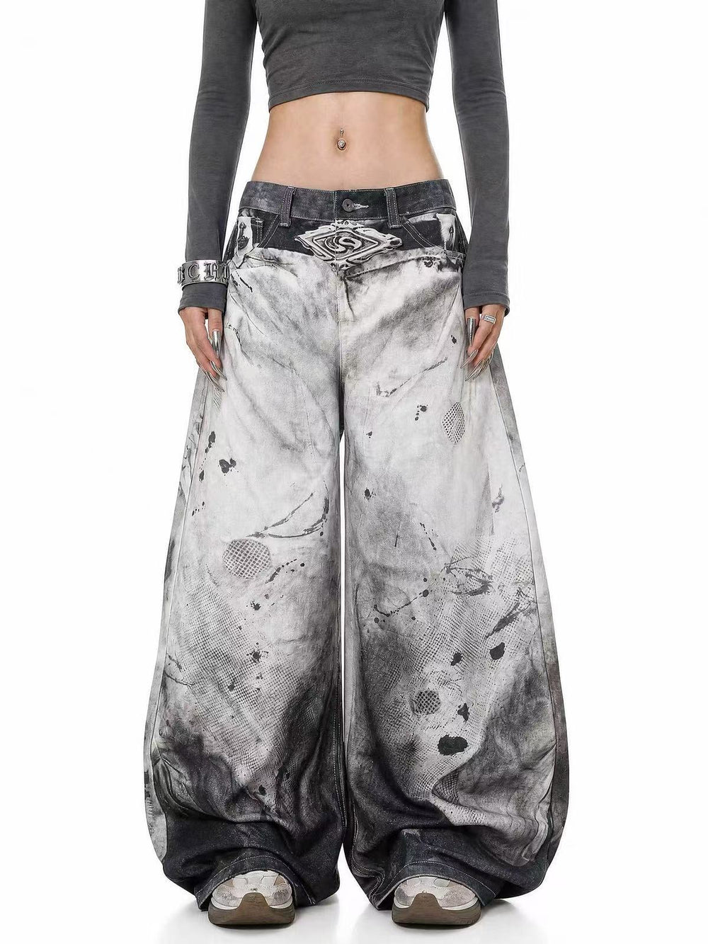 American style new fashion brand design 3D printing lace pearl chain printing vintage jeans for both men and women (40)