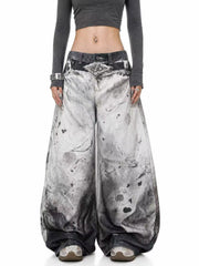 American style new fashion brand design 3D printing lace pearl chain printing vintage jeans for both men and women (40)