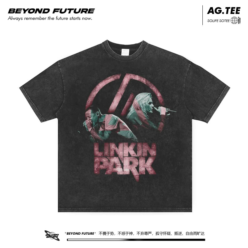 LinkinPark林肯公园摇滚美式复古做旧短袖T恤ins男女中性水洗宽松 (1)