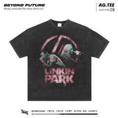 LinkinPark林肯公园摇滚美式复古做旧短袖T恤ins男女中性水洗宽松 (1)