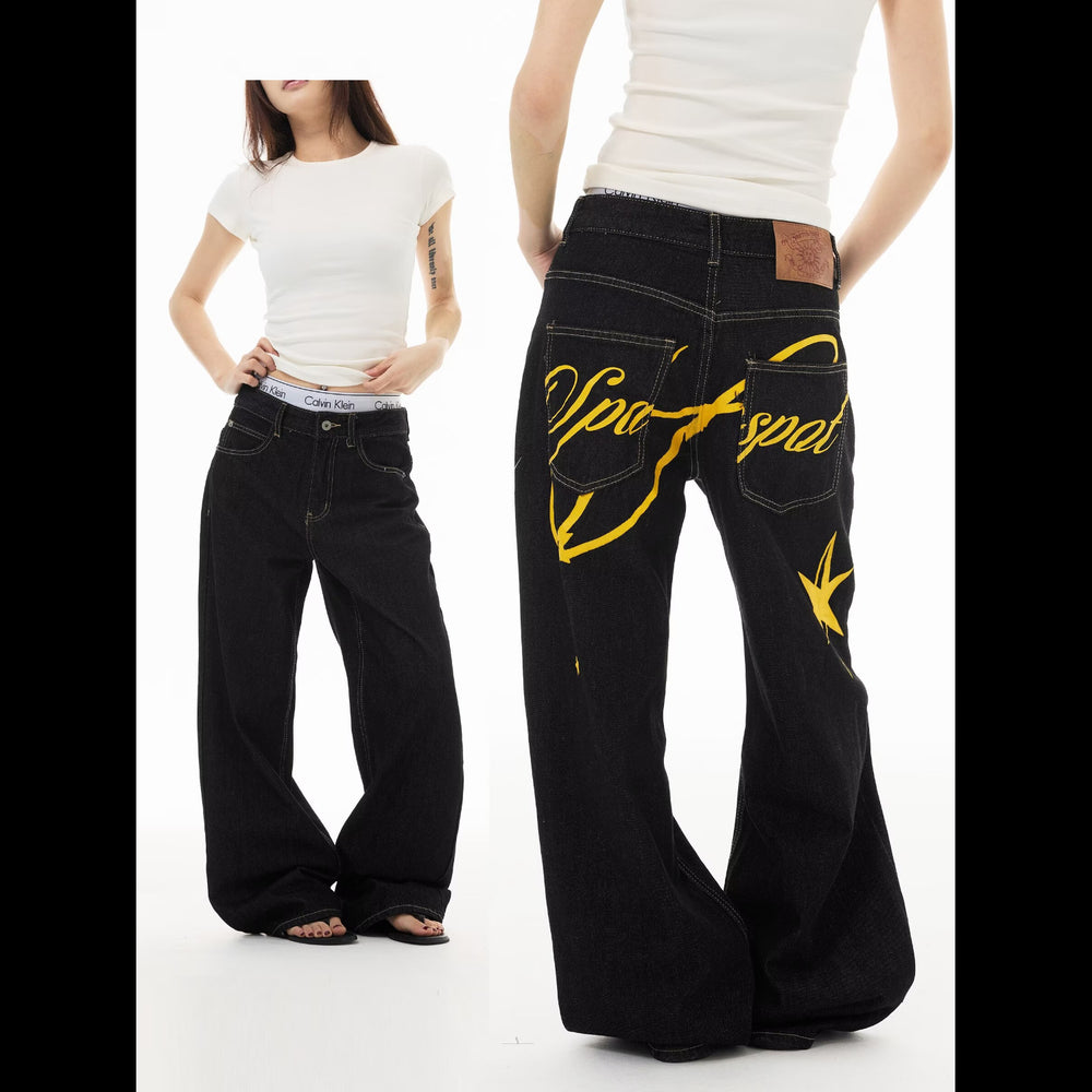 American style new fashion brand design 3D printing lace pearl chain printing vintage jeans for both men and women (24)
