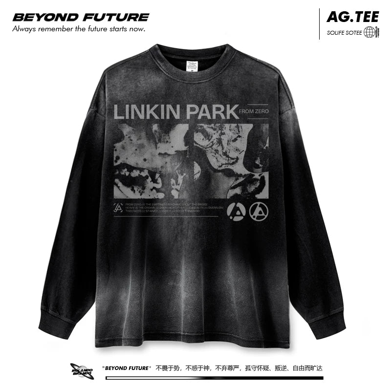 linkinpark fromzero长袖水洗马骝复古做旧中性宽松男女上衣新款 (1)