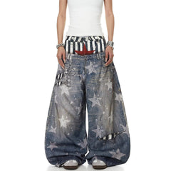 American style new fashion brand design 3D printing lace pearl chain printing vintage jeans for both men and women (43)