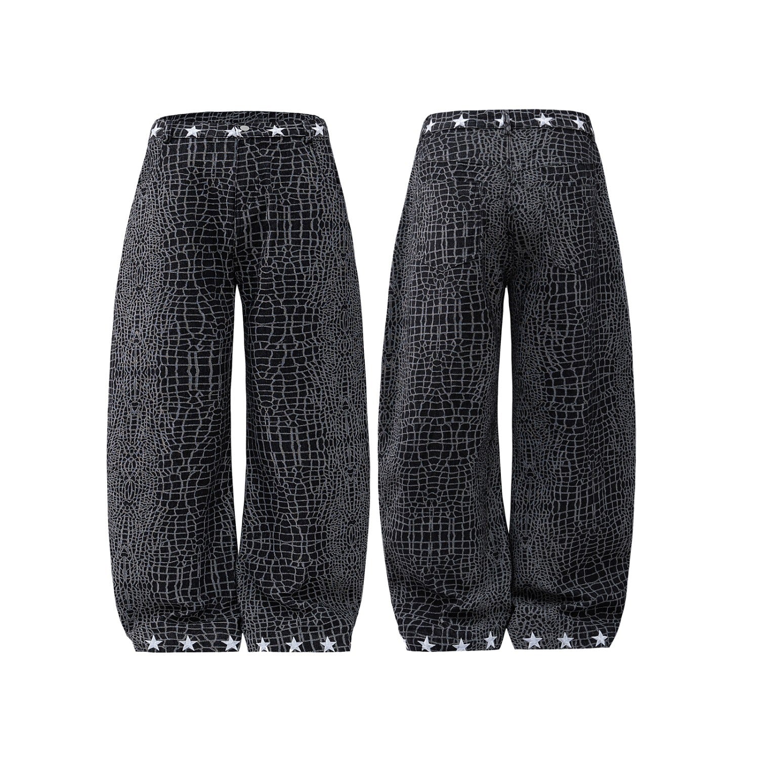 American style new fashion brand design 3D printing lace pearl chain printing vintage jeans for both men and women (33)