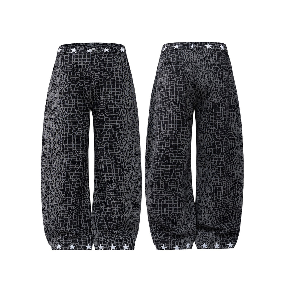 American style new fashion brand design 3D printing lace pearl chain printing vintage jeans for both men and women (33)