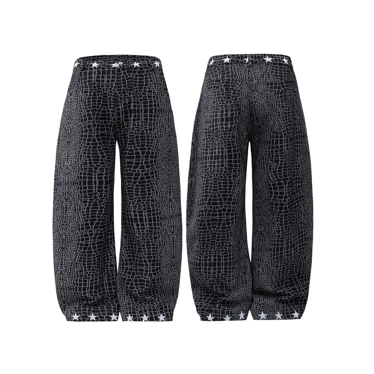 American style new fashion brand design 3D printing lace pearl chain printing vintage jeans for both men and women (33)