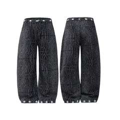 American style new fashion brand design 3D printing lace pearl chain printing vintage jeans for both men and women (33)