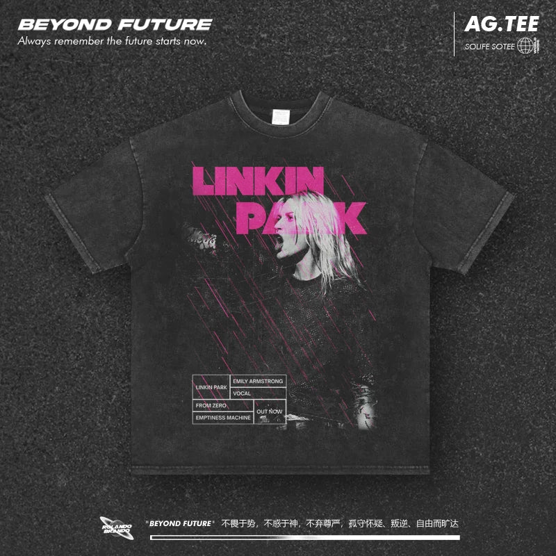LinkinPark林肯公园摇滚美式复古做旧短袖T恤ins男女中性水洗宽松 (3)
