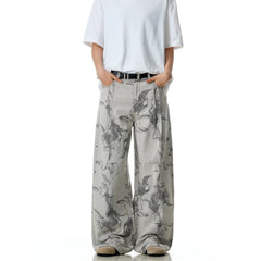 American style new fashion brand design 3D printing lace pearl chain printing vintage jeans for both men and women (13)