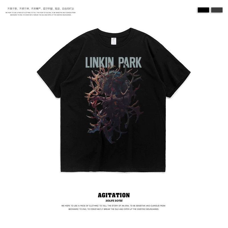 摇滚乐队linkin park林肯联合公园混合理论纯棉圆领短袖T恤男夏季 (1)