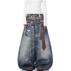 American style new fashion brand design 3D printing lace pearl chain printing vintage jeans for both men and women (27)