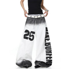 American style new fashion brand design 3D printing lace pearl chain printing vintage jeans for both men and women (5)