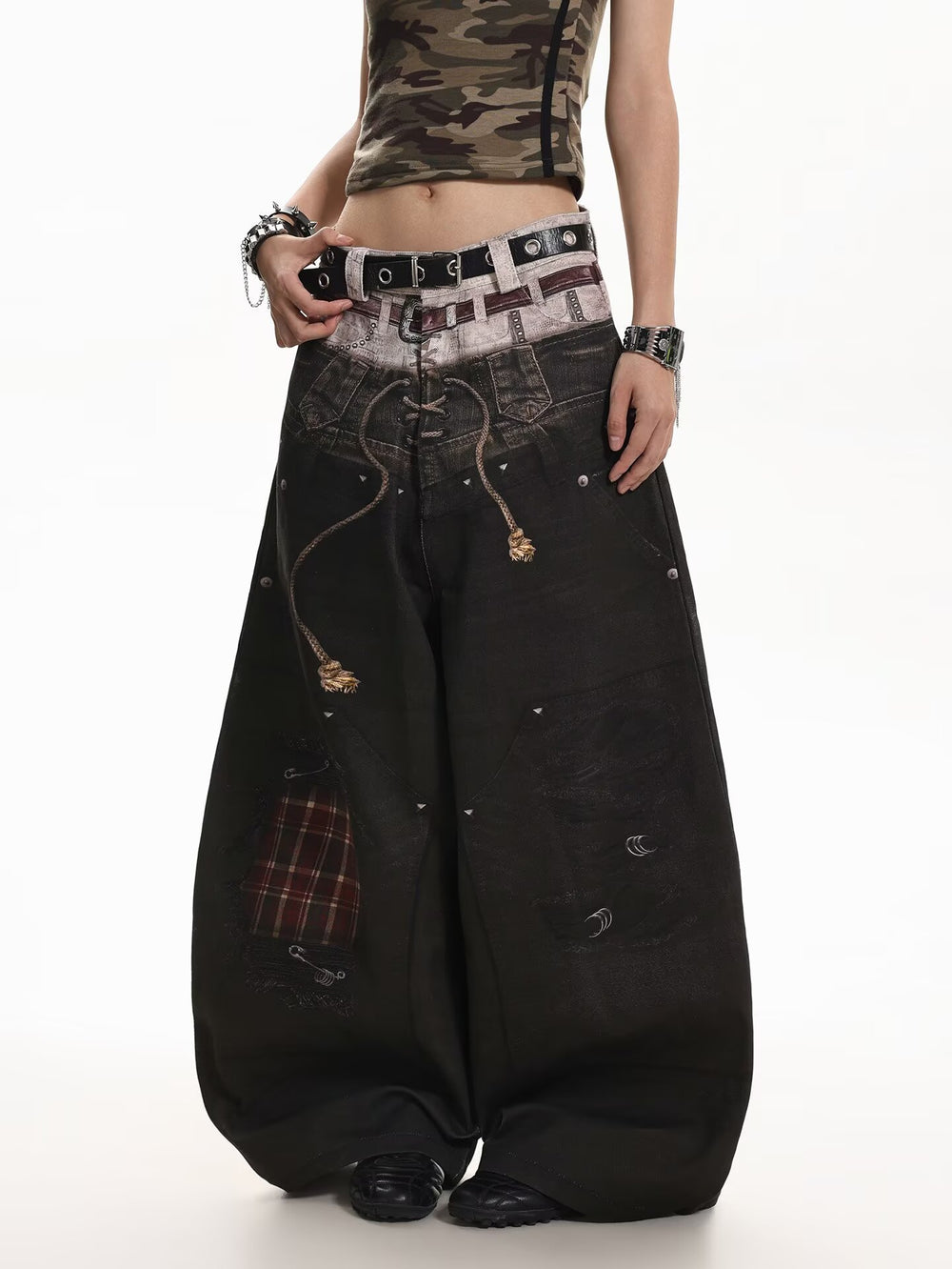 American style new fashion brand design 3D printing lace pearl chain printing vintage jeans for both men and women (35)