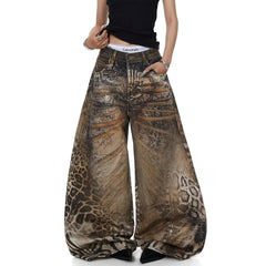 American style new fashion brand design 3D printing lace pearl chain printing vintage jeans for both men and women (34)