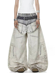 American style new fashion brand design 3D printing lace pearl chain printing vintage jeans for both men and women (31)