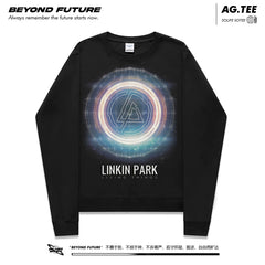 秋冬潮牌摇滚圆领卫衣黑直喷印花男女长袖打底上衣linkinpark林肯 (2)