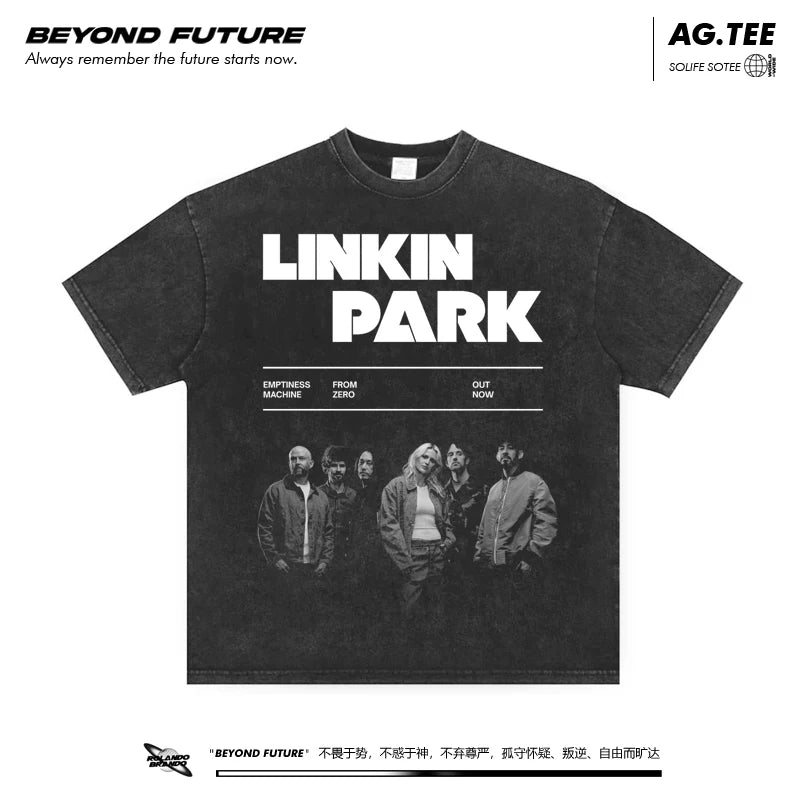 LinkinPark林肯公园摇滚美式复古做旧短袖T恤ins男女中性水洗宽松 (1)