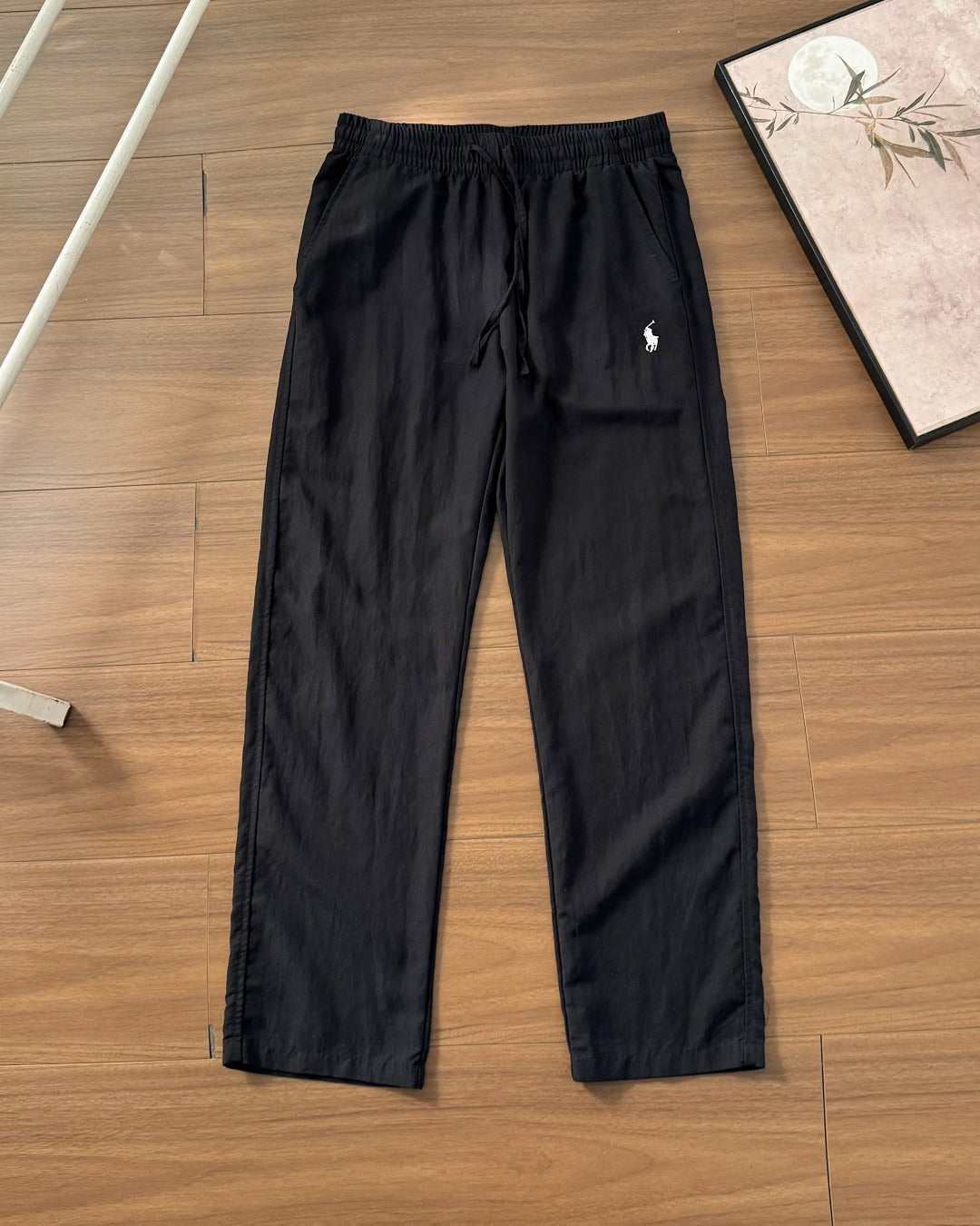 RL Ralph Pony Embroidery Summer Breathable Cool Old Money Wind Drawstring Elastic Waist Cotton Hemp Pants Casual Pants