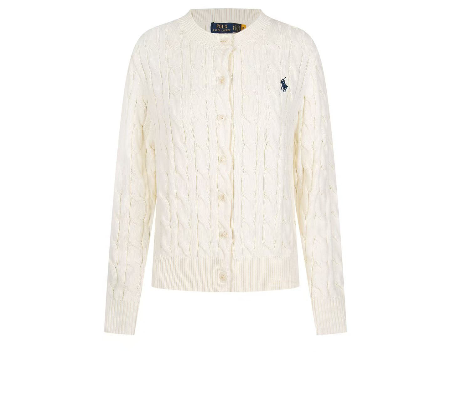 Ralph Lauren Women's Cable Knit Crew Neck Cardigan – Classic Long Sleeve Sweater