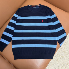 Ralph Lauren Men's Striped Knit Sweater – Classic Cotton Crew Neck